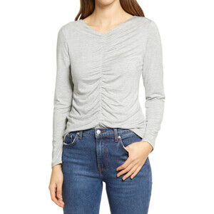 Halogen Women's Ruched Tencel Top In Grey Heather Size XS
